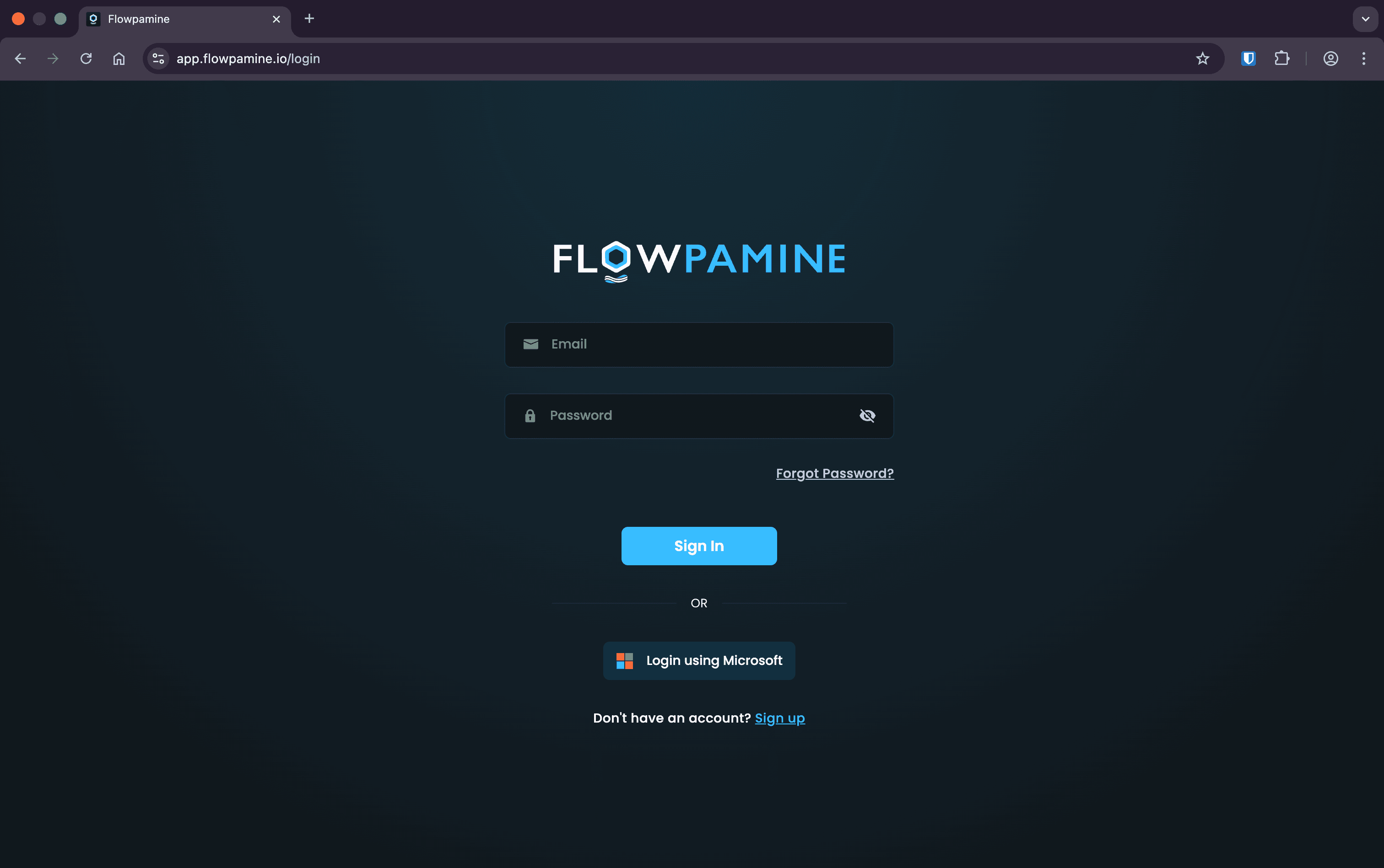Flowpamine web platform login interface